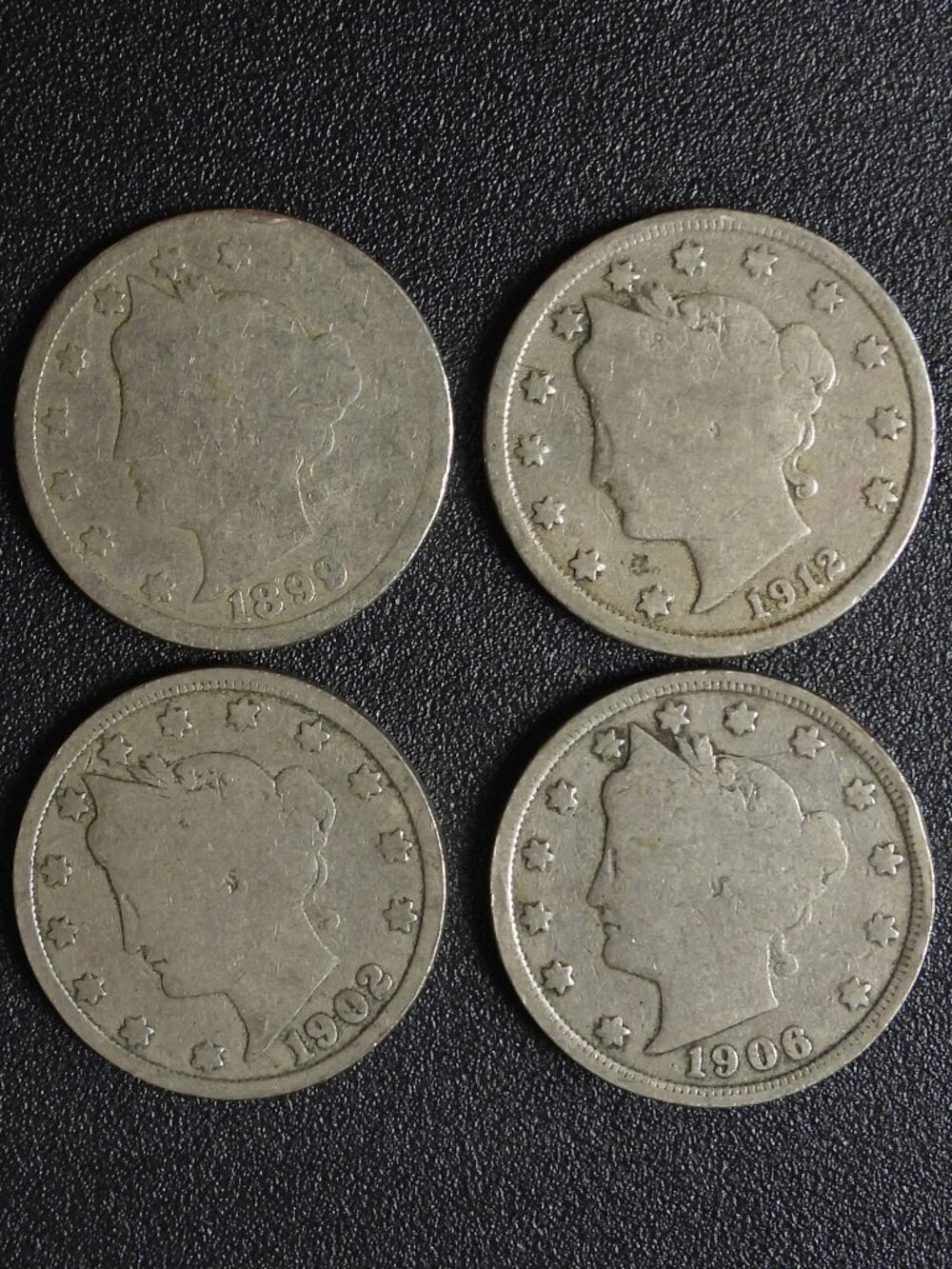 1899 1902 1906 1912 Liberty Head V Nickels set 3